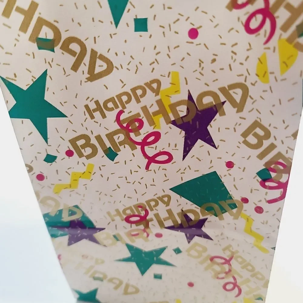 Vintage 90s Geometric Star Confetti Happy Birthday Paper Gift Bag